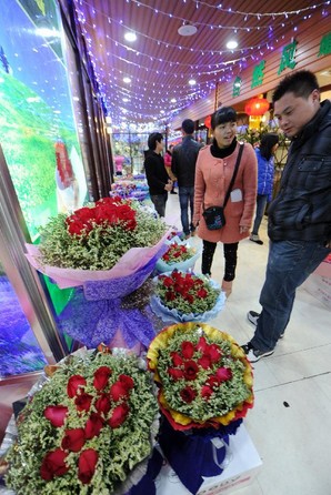 Residents select flowers on Valentine's Day in China's Guiyang