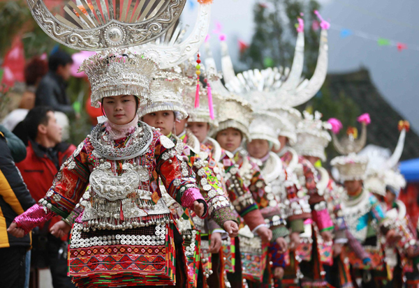 People in Danzhai dress up to celebrate Spring Festival