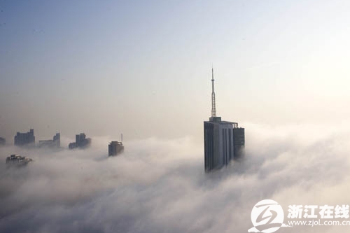 Hangzhou buried in morning fog