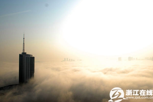 Hangzhou buried in morning fog