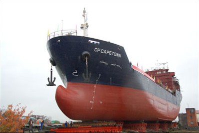 Launching of maxi tonnage bitumen tanker in China built by CGGC