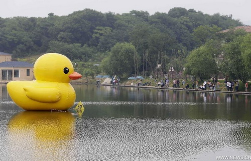 Mini copy of famous huge rubber duck appears in Wuhan
