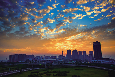 Changsha county illuminated under the glow of sunset