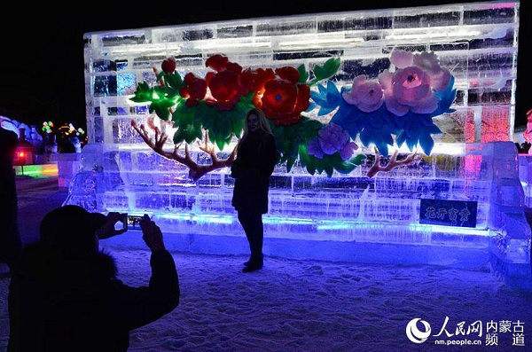 Ice sculptures brighten winter night in Arxan