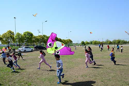 Young students participate in kite festival
