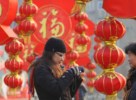 People visit Artistic Lantern Exhibition greeting New Year