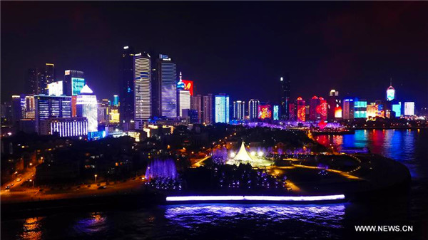 Fushan Bay lightened up with lights in Qingdao