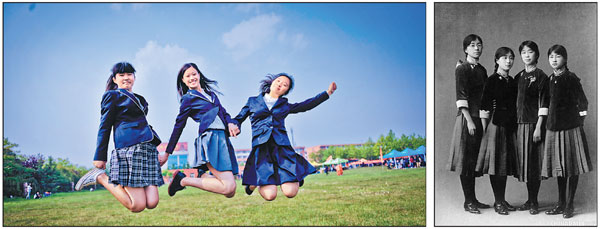 School uniform dresses up museum