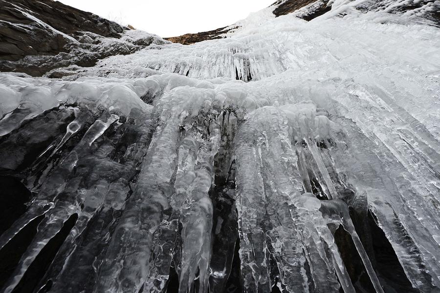 Scenery of icy waterfall in Shandong