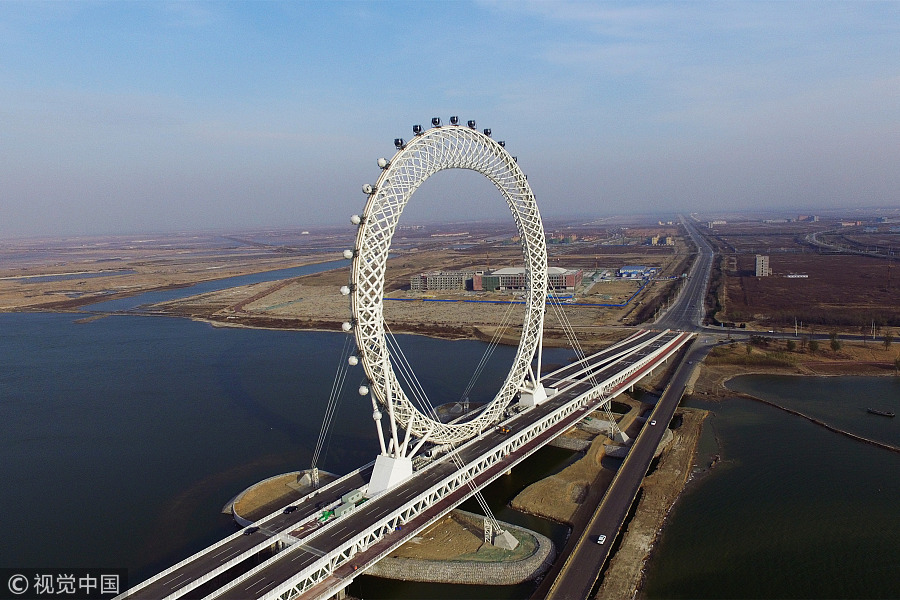 World's largest shaftless Ferris wheel built in Shandong, China