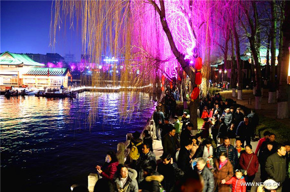 Night view at Daming Lake in East China's Shandong