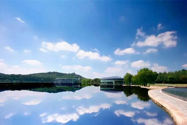 Enjoy spring scenery at Shanghai Moon Lake Sculpture Park