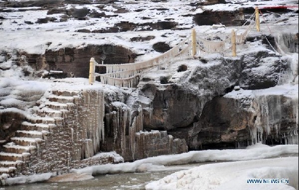 Winter scenery of Hukou Waterfall in N China