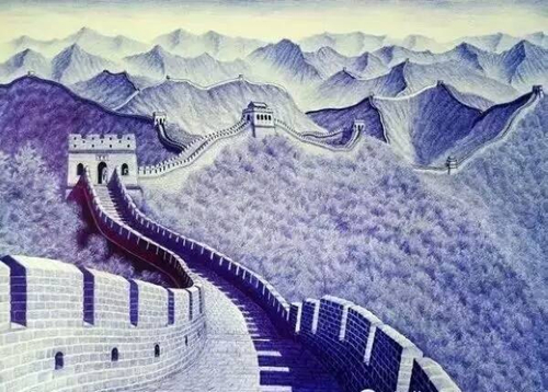 Man displays Chinese paintings in ballpoint pen