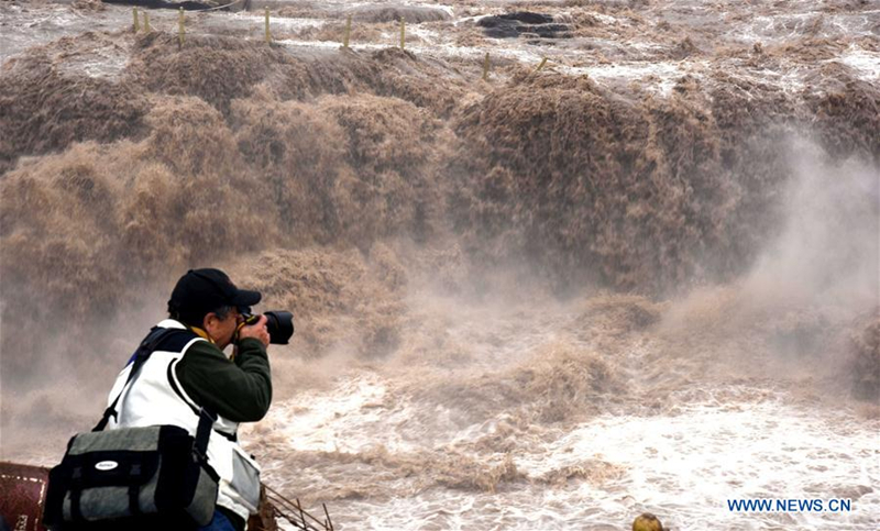 Spring flood seen at Hukou Waterfall on Yellow River