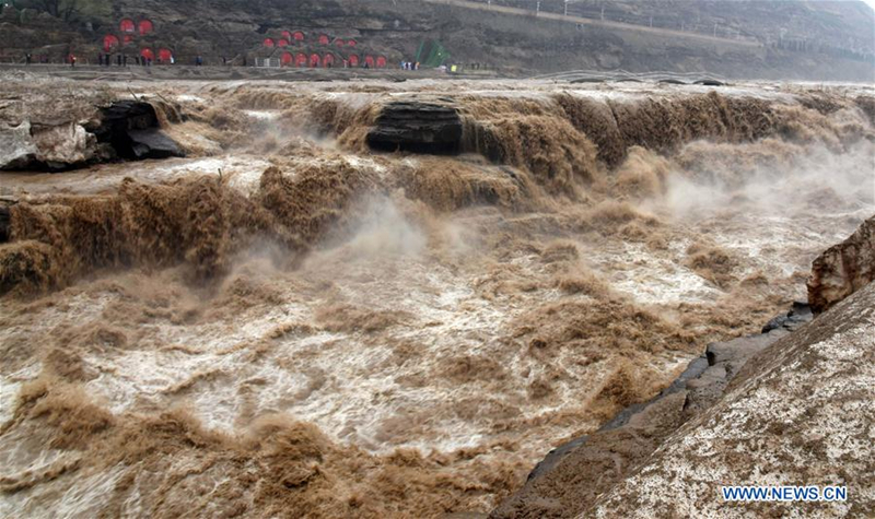 Spring flood seen at Hukou Waterfall on Yellow River