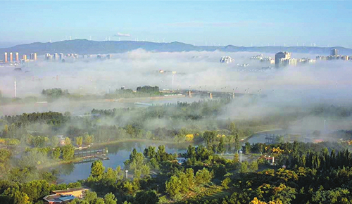 Advection fog turns Datong into magical wonderland