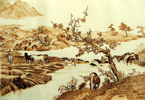 Shanxi artist expresses love for hometown in pyrographic art