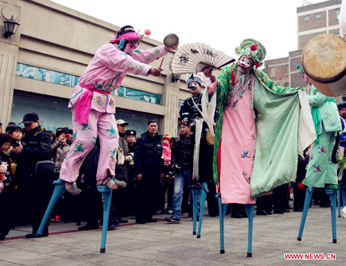 People parade to greet Chinese Lunar New Year in Tianjin