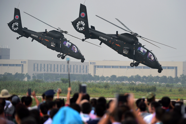 56 helicopters appear at Tianjin expo