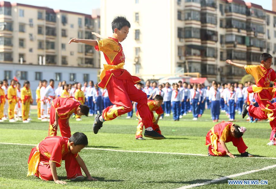 Pupils practise martial arts in Tianjin