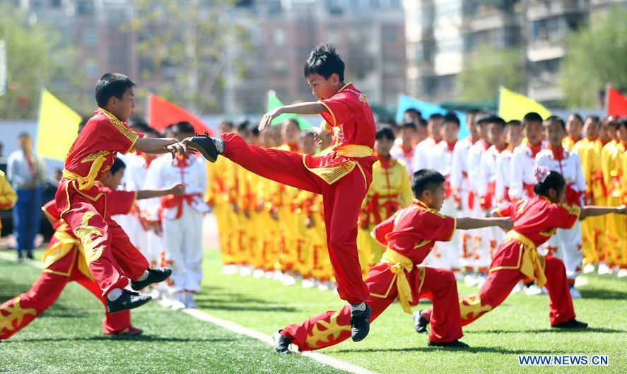 Pupils practise martial arts in Tianjin