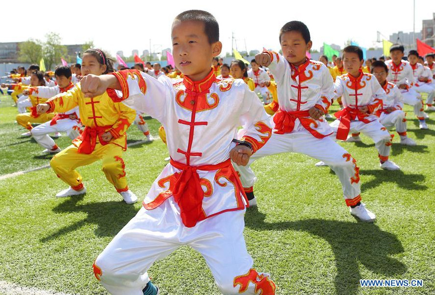 Pupils practise martial arts in Tianjin