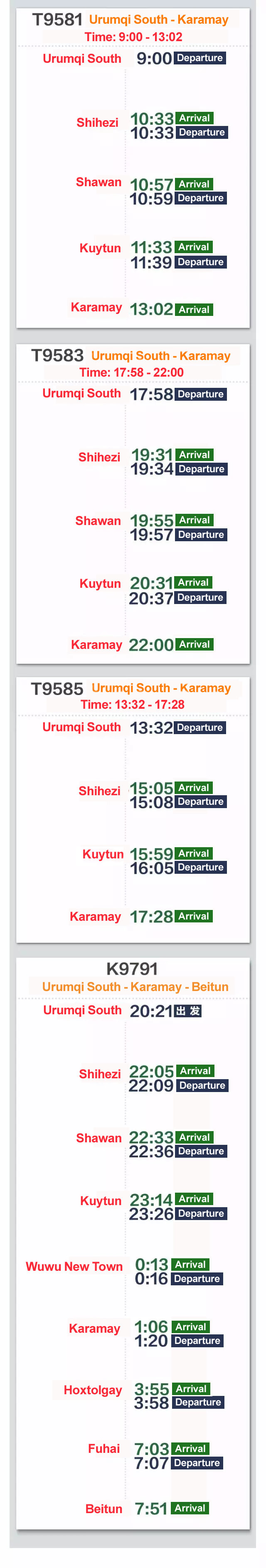 Karamay train schedule