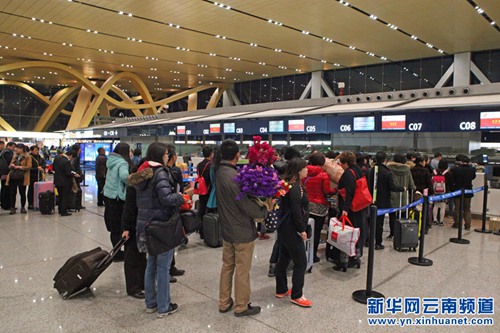 750,000 trips made in Kunming airport during Spring Festival