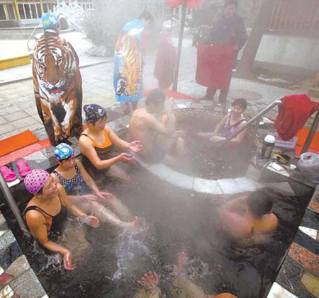 Modern public baths emphasize socializing and relaxing