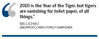 Greenpeace protests against company 'wiping out' tigers