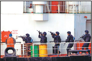 Naval forces save commercial ship from pirate attack