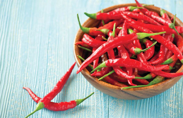 Hot, red chili peppers