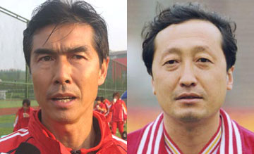 As Frenchwoman Elisabeth Loisel, coach of China's women's soocer team, is likely to be axed soon due to a public row with team officials, reports say local coaches Wang Haiming (left) and Chen Jingang have become favorites to replace her. [Sina.com]