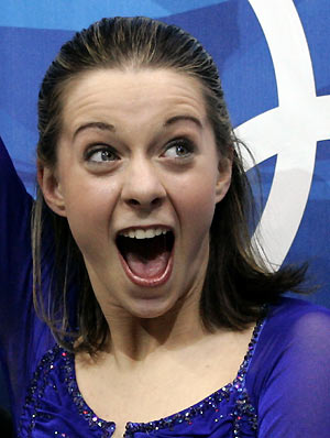 Emily Hughes from the U.S. reacts after her women's short program during the Figure Skating competition at the Torino 2006 Winter Olympic Games in Turin, Italy, February 21, 2006.[Reuters]