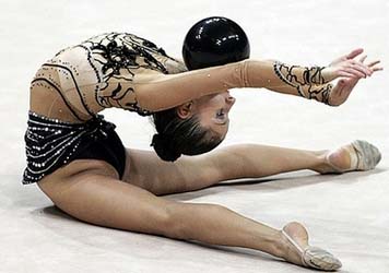 Bulgarian Simona Peycheva performs with a ball at the 22nd European Rythmic gymnastics championship in Moscow. 