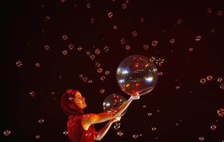 A dancer from the Aracaladanza contemporary dance company performs during a media rehearsal of 