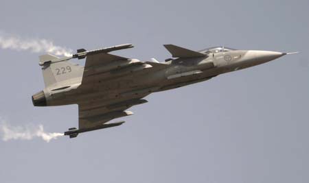 A U.S. F-16 aircraft flies during the 