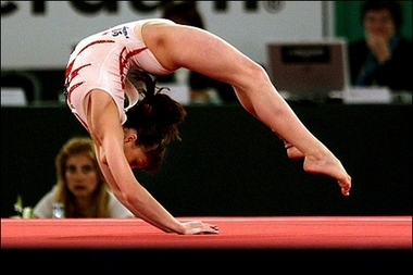 Flexible floor : Vanessa Ferarri of Italy performs during the final of the European Artistic Gymnastics individual championship in Amsterdam.(AFP/Aris Messinis) 