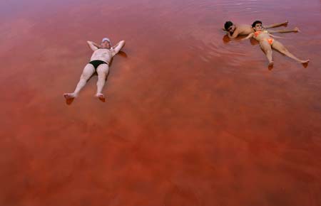 Mud bath at salt-works lake