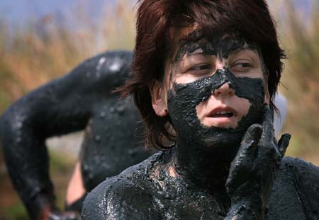 Mud bath at salt-works lake