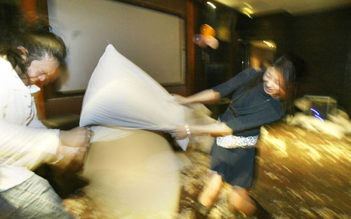 Pillow fight helps ease pressure