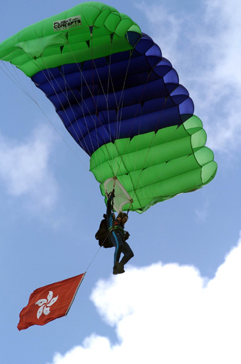 PLA perform parachute jump show in Hong Kong