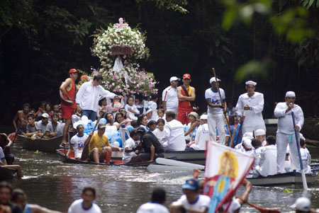 Annual Caraparu River procession in Amazon jungle