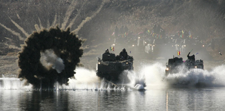 South Korea army holds river-crossing drill