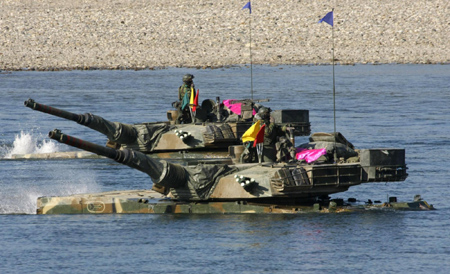 South Korea army holds river-crossing drill