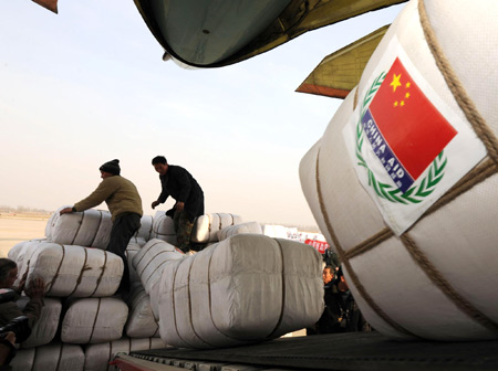 Emergency aid materials transported to cold Mongolia