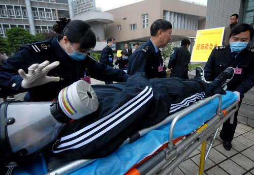 An emergency evacuation drill on campus