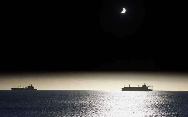 Seascape during a solar eclipse in Chile
