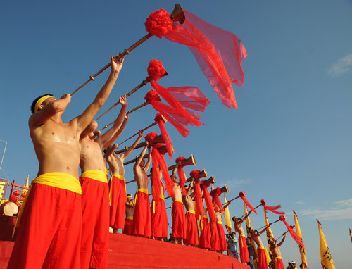 Fishermen offer sacrifice to the sea